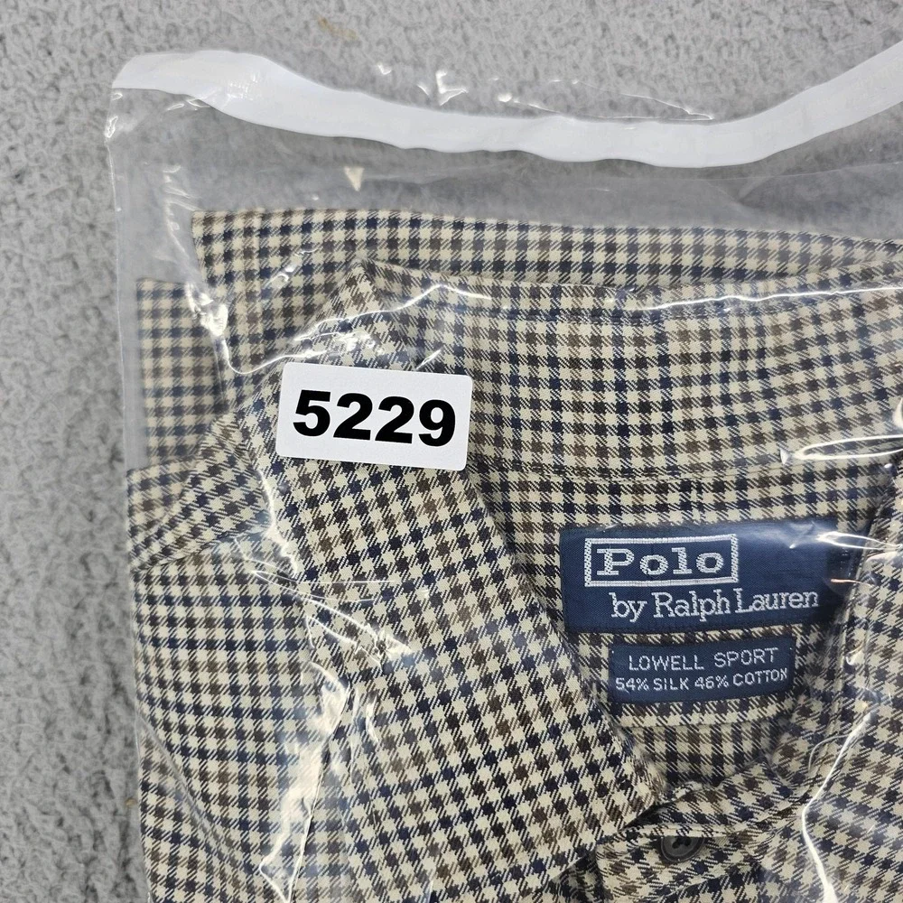 Polo Ralph Lauren Lowell Sport‎ Shirt Mens XL Beige Check Silk Cotton Button Up